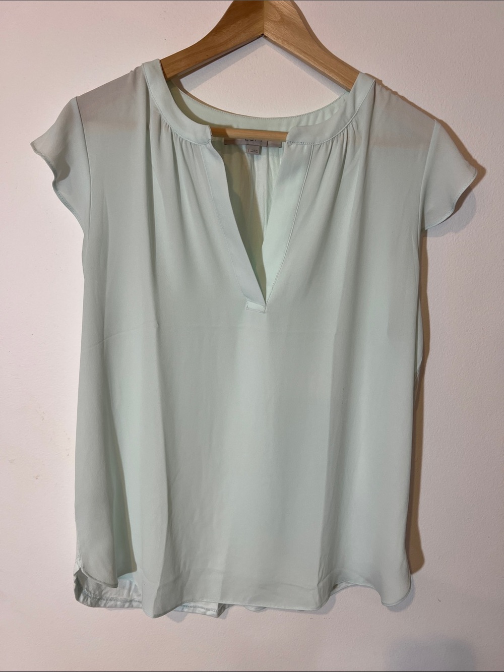 LOFT Pale Mint Short-Sleeve Split V Blouse